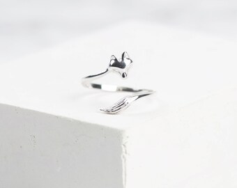 Sterling Silver Fox Ring • Adjustable Ring • Wraparound Ring • Adjustable Fox Ring • Fox Jewellery • Dainty Sterling Silver Ring