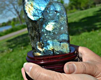Polished Labradorite With Stand For Display, Labradorite