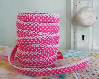 Fuchsia Polka Dot Crochet Bias Tape (No. 3). Vintagedoor. Quilt Binding. Sewing Supplies. Double Fold Bias Tape. No bias maker.