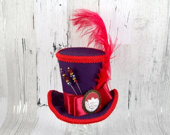 Purple and Red Dragonfly Cameo Empress Collection Large Mini Top Hat Fascinator, Alice in Wonderland, Mad Hatter Tea Party, Derby Hat