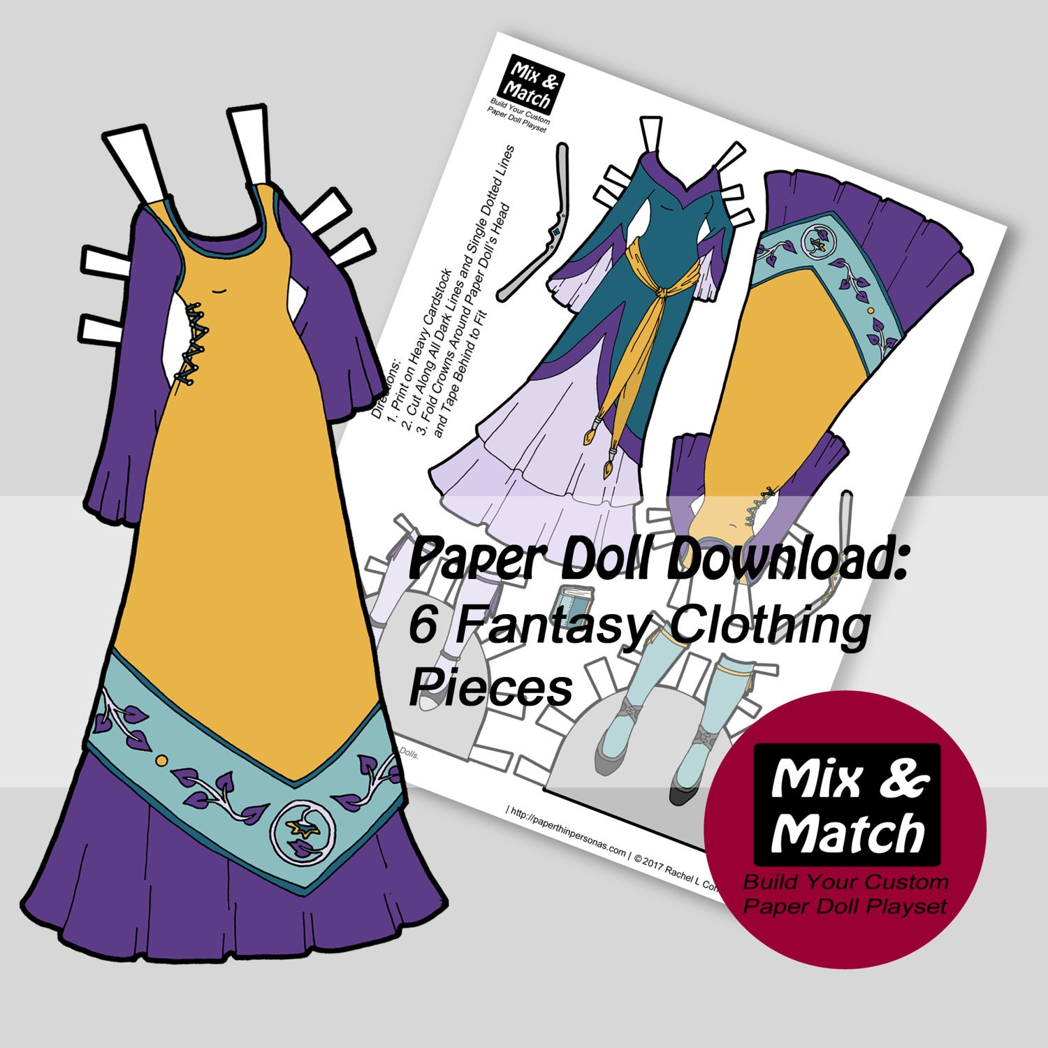 Paper Doll Medieval Fantasy Princess Dresses Mix & Match