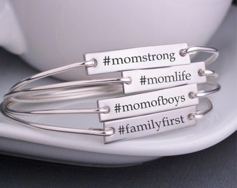Custom Hashtag Bracelet, Gift for Mom, Custom Hashtag Bangle Bracelets, Christmas Gift for Mom