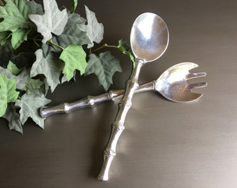 Mariposa Bamboo Salad Servers Large Fork & Spoon Vintage Hostess Serving Set - #D3006