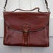 Vintage, Reddish Brown, Leather, Hand Bag With Detachable Strap, Made In Italy, Tartan Lining, Retro, Collectible, Brass Clip Magnet Closure