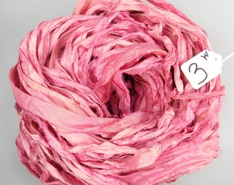 Sari silk ribbon, Recycled Silk Sari Ribbon, Silk Sari ribbon, Pink sari ribbon, weaving supply, knitting supply, wrapping ribbon