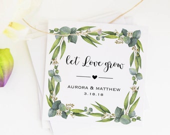 Greenery Favor Tags, Wedding Gift Tags, Let Love Grow Tags, Eucalyptus, Custom Wedding Tags, Name Favor Tags