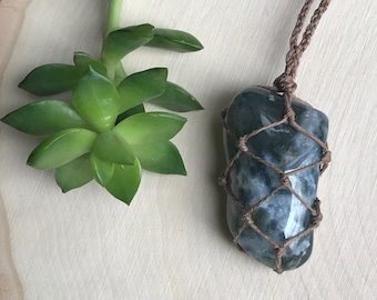 Earthy Moss Agate Necklace - Handmade Green Crystal Necklace - Hemp Stone Jewelry - Earthy Boho Style - Hippie Crystal Pendant