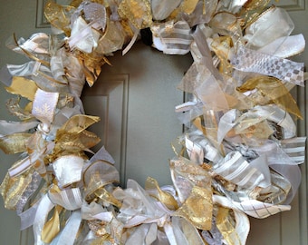 Silver and Gold Wreath, Silver and Gold Christmas Wreath, Silver Wreath, Gold Wreath, Silver and Gold Holiday Wreath, Elegant Silver Gold