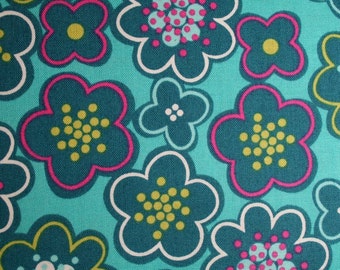 1 YARD Park Slope collection by Erin McMorris for Free Spirit Teal Flower Field