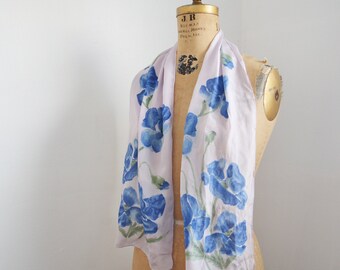 Vintage Vera Neumann Silk Scarf , Floral Neck Scarf blue poppies