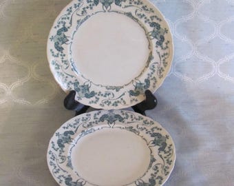 Antique Clarens English Ironstone Green Transferware, Teal Green Transferware Plates, English Ironstone Plates, 7 in.