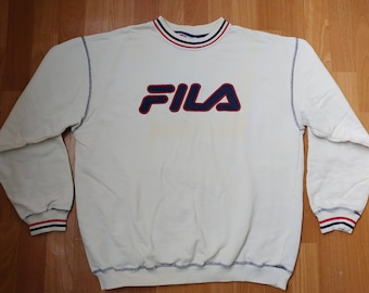 FILA sweatshirt vintage white shirt, 90s hip-hop clothing, old school 1990s hip hop shirt, OG, gangsta rap, sewn, size L Large