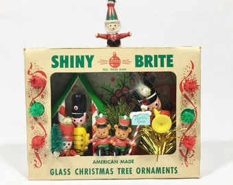 Vintage Christmas Shadow Box Shiny Brite Glass Christmas Tree Ornaments Shadow Box