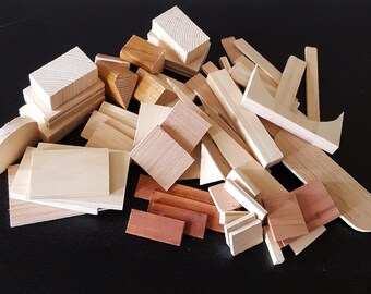 Lot 50+ wooden shapes/ miniature wooden pieces/ wood scraps for craft projects/ small wooden blocks/ art supplies/ wooden craft supplies