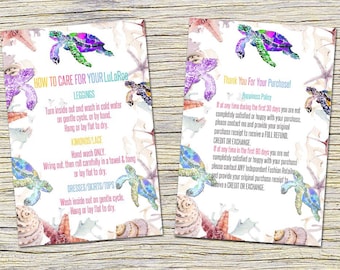 Turtle Thank You Care Cards Instructions- Post Card | 4 x 6 JPEG and PDF | Instant Download - Wash card, Care instructions