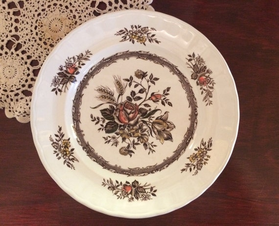 Wood & Sons Rosedale Brown Plate Vintage English China 1940s