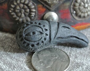 Large Black Ceramic Crow or Raven HEAD Bead