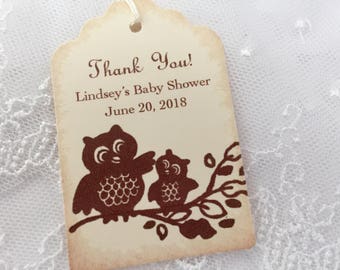 Owl Personalized Baby Shower Tags Thank You Favor Tags Set of 10