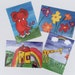 Set of 4 Notecards-5x7- children's art, acrylic, original, red, flowers, giraffe, blank card,kids art, house, card, spring, thank you card