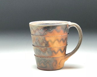 Woodfired mug, Hand thrown mug, Large coffee cup, Tall ceramic stein, Wood fired pottery, Organic wonky cup, handmade mug, Big beer stein