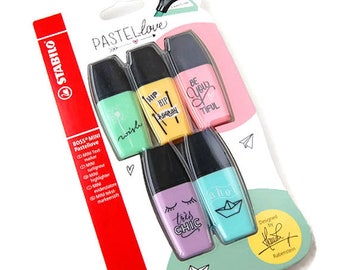 Set of 5 mini Stabilo markers, pastel markers, pastel love, mini markers, pastel highlighters, pastel text marker, planner supply