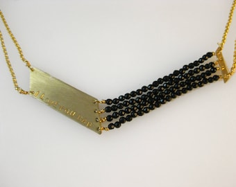 Personalized V Necklace Gold and Black Onyx