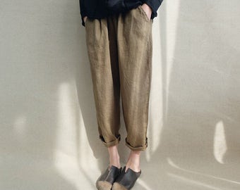 Women Loose Casual Harem Pants Linen Trousers Legging Cropped Pants