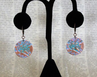 Vintaj Earrings, Circle Earrings, Lily Damask Earrings, Hand Painted Jewelry, Patina Jewelry, Vintage Jewelry, Copper Jewelry, Gift Ideas