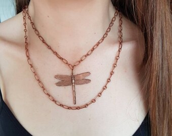 Dragon Fly Double Chain Necklace in Copper