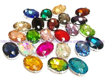 Sew On Crystal stones OVAL 5pcs in silver color prong setting high quality glass made