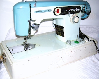 Brother 651 Vintage Japanese Sewing Machine/ Brother Z 651/ Turquoise/ Blue/ Brother Charger Sewing Machine/ MId Century/ Heavy Duty/ Japan