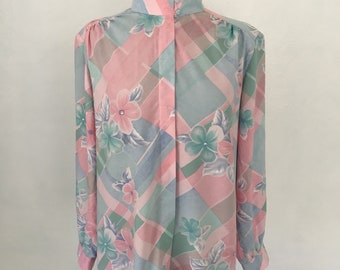 Mandarin Collar Flower Blouse