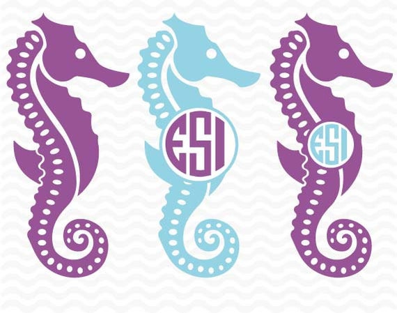 Seahorse SVG DXF EPS Circle monogram frames Vinyl cut