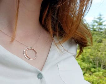 Silver Necklace - Silver Circle Necklace - Hammered Silver Necklace - Mixed Metal Necklace - Ring Necklace - Graduation Gift Bridesmaid Gift