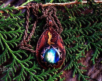 Fox pendant necklace, labradorite necklace, labradorite pendant, fox necklace, copper fox labradorite, totem fox, animal pendant, fox