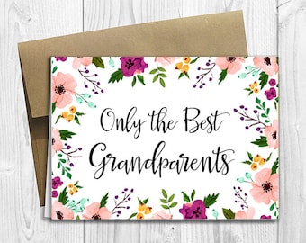 PRINTED CUSTOM Only the Best Grandparents Get Promoted to Great Grandparents Pregnancy Announcement 5x7 Greeting Card - Watercolor Flowers