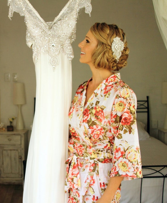 Bridesmaids Gift floral Kimono crossover cotton wrap around