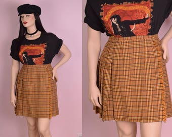 70s Plaid Pleated Skirt/ 29 Waist/ 1970s