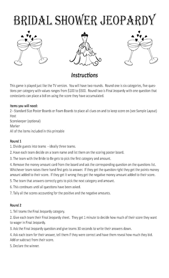 Bridal Shower Jeopardy DIGITAL DOWNLOAD Trivia Game Wedding Bridal Shower Jeopardy DIGITAL DOWNLOAD Trivia Game Wedding