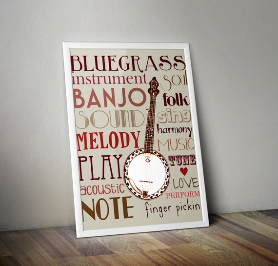 11X14 Banjo with Words Print