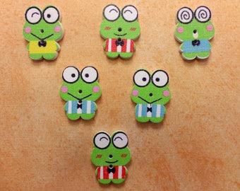 SET of 6 wood buttons: frog multicolor 22mm