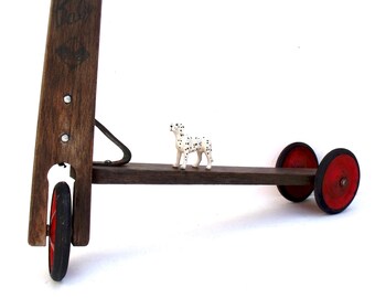 Vintage French Childs wooden scooter ABC Baby Vero Red wheels -Perfect decorating item Nursery, Hall