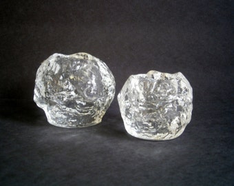 2 Available - Set of 2 Kosta Boda Snowball Glass Candle Holders Ann Warff Medium & Small