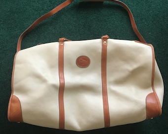 1980s Original Pebbled Leather Dooney & Bourke Vintage AWL XL Luggage Duffle Bag - Cream White