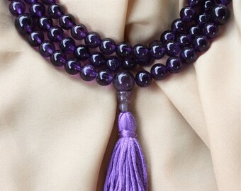 Grade A Amethyst Mala Prayer Beads - Amethyst Japa Mala Necklace