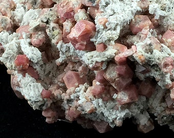 Pink Rhodolite Garnet Crystal Cluster Calcite Matrix from Mexico