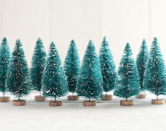 4 Inch Sisal Trees - Frosted Bottle Brush Christmas Trees, 6 Pcs.