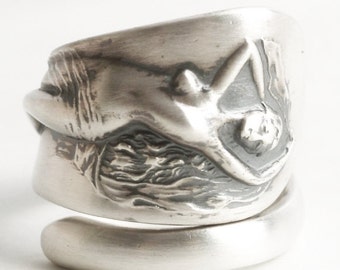 Goddess Ring, Sterling Silver Spoon Ring, Venus Ring Art Nouveau Ring, Birth of Venus, Greek Goddess, Aphrodite Ring Adjustable Ring (6343)