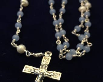 Blue Glass and Freshwater Pearl Rosary