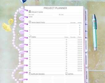PROJECT PLANNER Big Happy Planner Inserts Black And White Printable pdf Letter size Project Management Project To Do list Craft planner